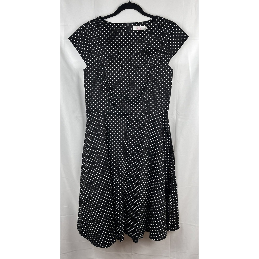 Dressystar Black White Polka Dot Rockabilly Retro A-Line Swing Party Dress Large